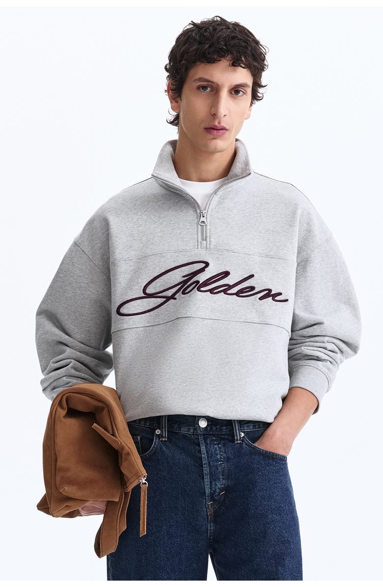 H&M Relaxed Fit Zip-top Sweatshirt, Alternate, color, Gray Melange/Golden