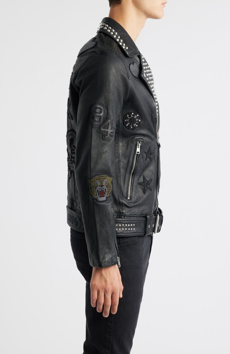 AllSaints Cole Studded Lambskin Leather Biker Jacket, Alternate, color, Black