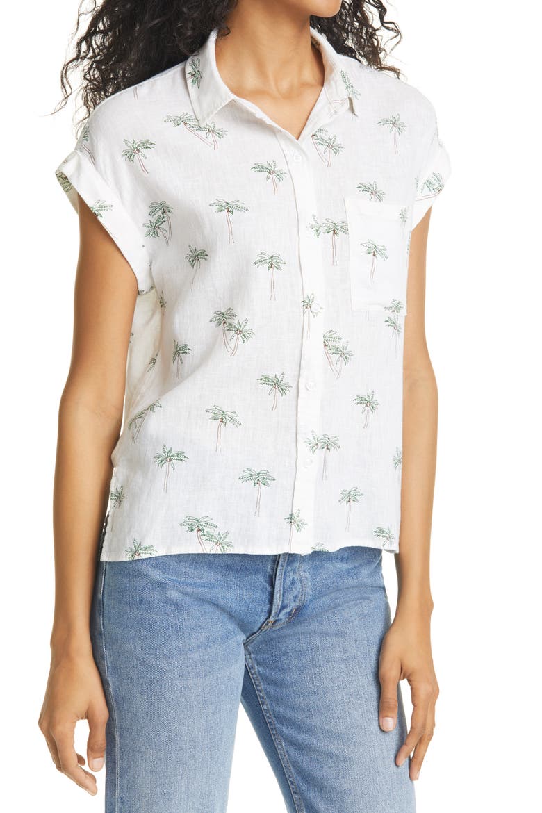 Whitney Short Sleeve Linen Blend Camp Shirt, Alternate, color, SKETCHED PALMS