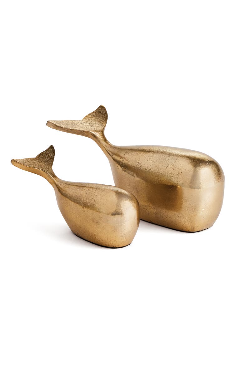 Moby Whale Sculptures Set of 2, Main, color, Gold