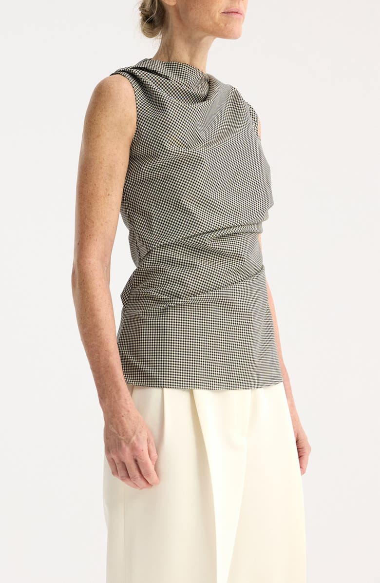 Róhe Mini Check Cowl Neck Sleeveless Wool Blend Top, Alternate, color, Cream / Black Small Check