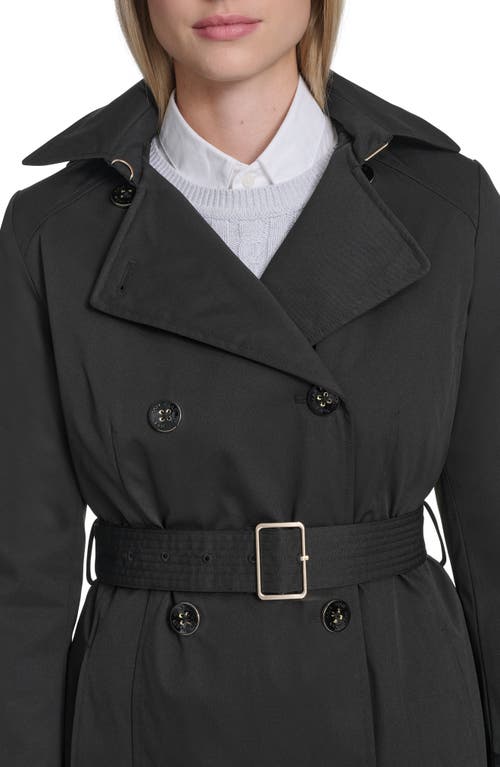 Cole Haan Water Resistant Twill Hooded Trench Coat In Black