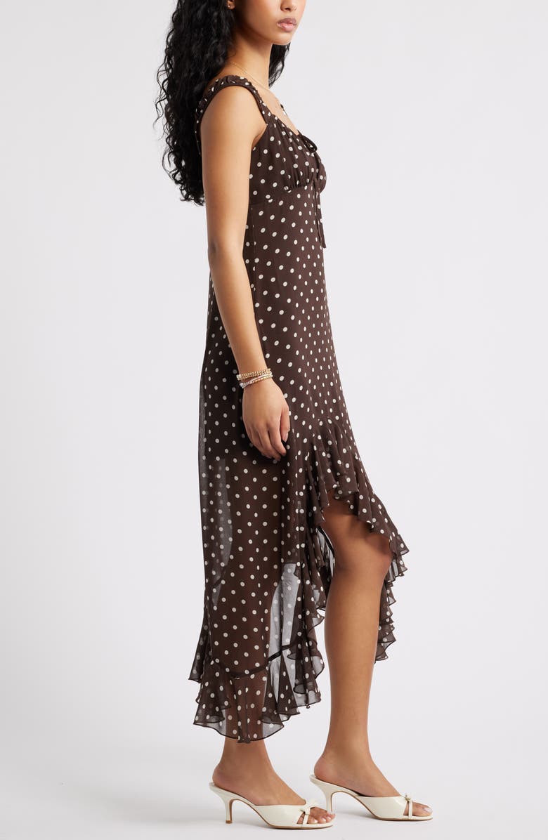 BP. Bias Cut Chiffon Asymmetric Hem Dress, Alternate, color, Brown Charlotte Polka Dot