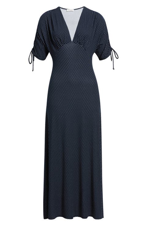 Ruched Sleeve Empire Waist Maxi Dress