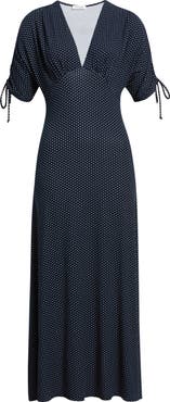 Loveappella Ruched Sleeve Empire Waist Maxi Dress