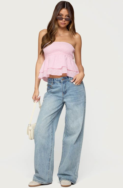 Edikted Toria Ruffled Eyelet Strapless Top In Pink