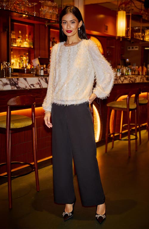 Yumi Hanging Sequin Long Sleeve Top In Neutral