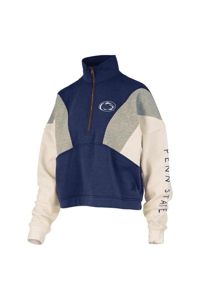 Women's Pressbox  Navy Penn State Nittany Lions Ferrara Color Block Quarter-Zip Sweatshirt, Alternate, color, Navy