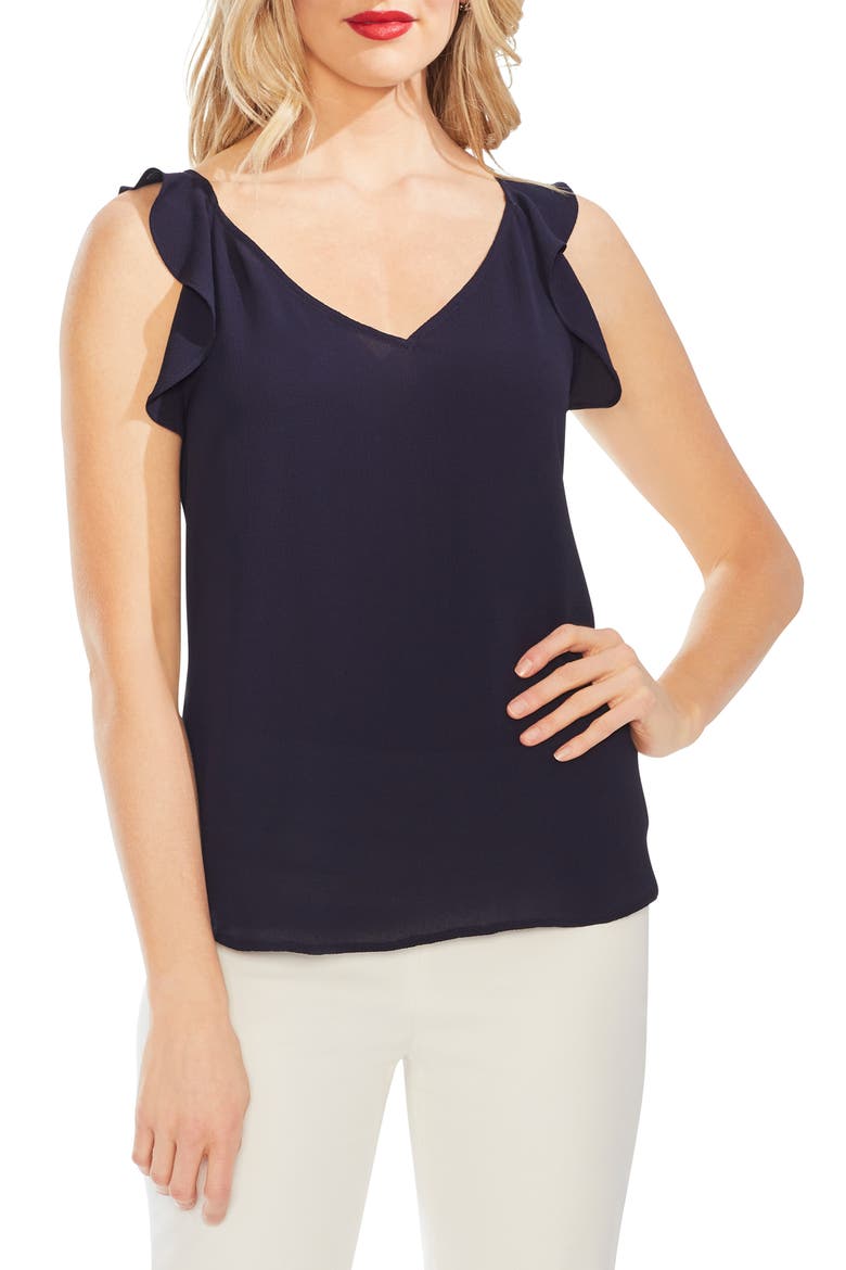 Flutter Shoulder Crepe Tank Top, Main, color, CLASSIC NAVY