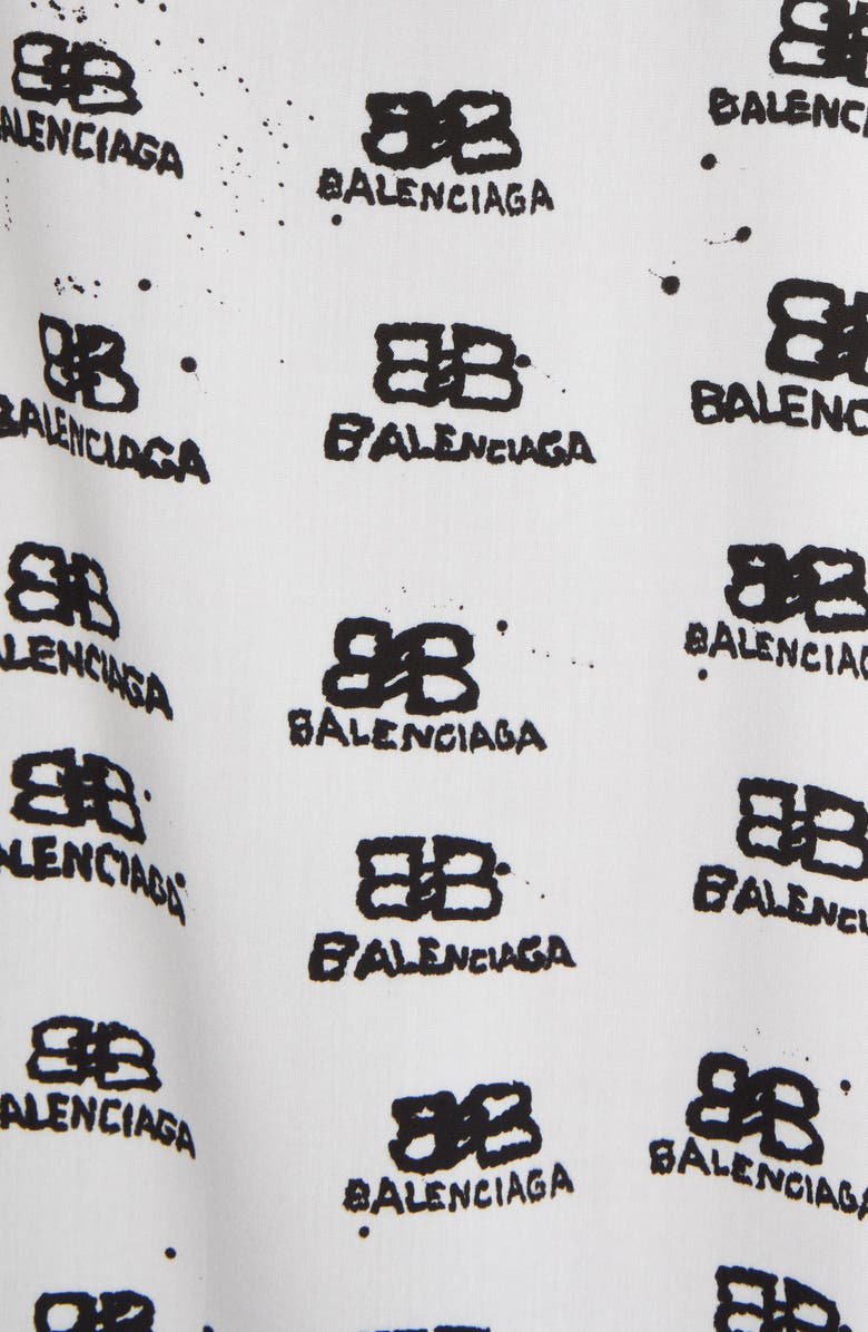 Balenciaga Oversize Hand Drawn BB Logo Button-Up Shirt, Alternate, color,