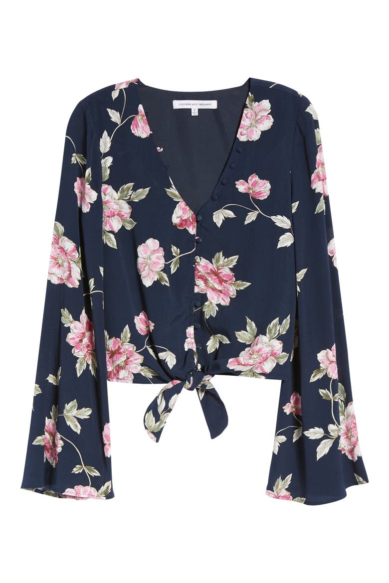 Jerome Floral Bell Sleeve Top, Alternate, color, INK