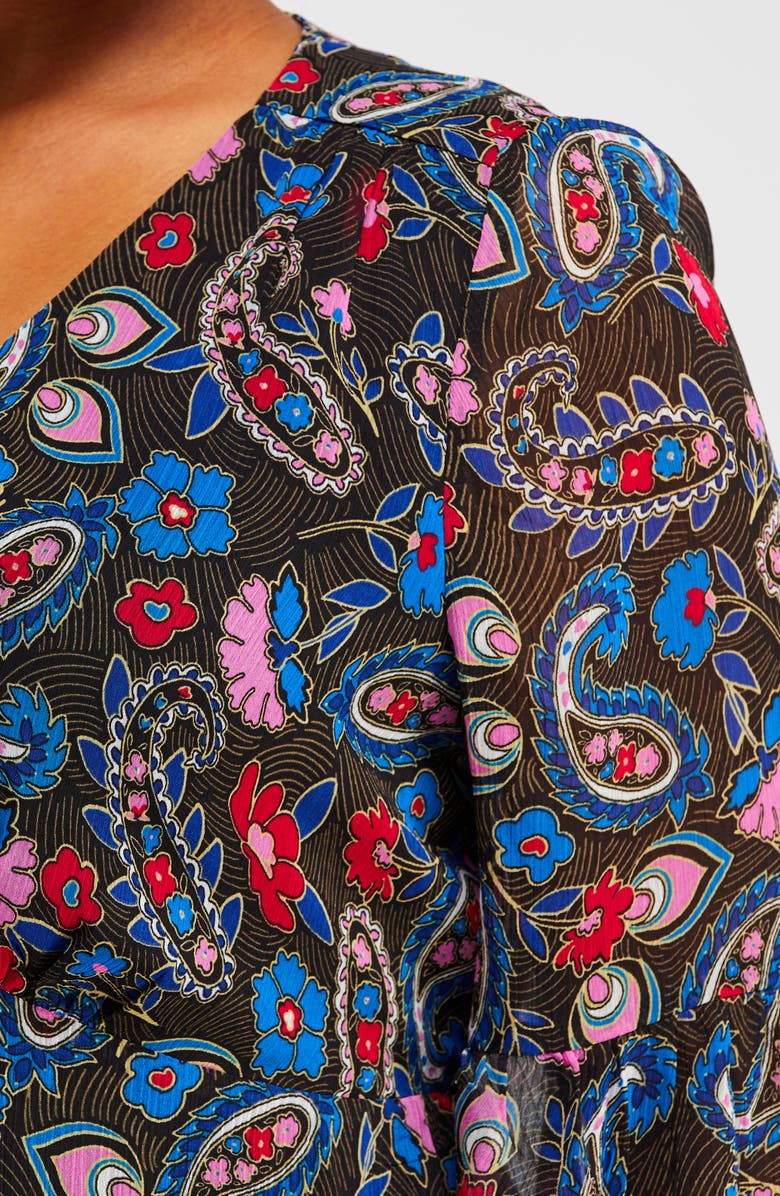 Estelle Cannes Paisley Print Long Sleeve Chiffon A-Line Dress, Alternate, color, 