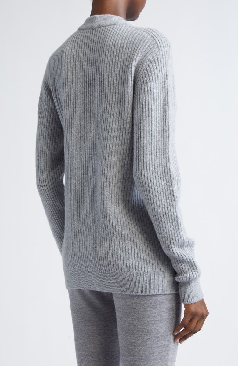 Balmain Button Detail Rib Cashmere & Virgin Wool Cardigan, Alternate, color, Heather