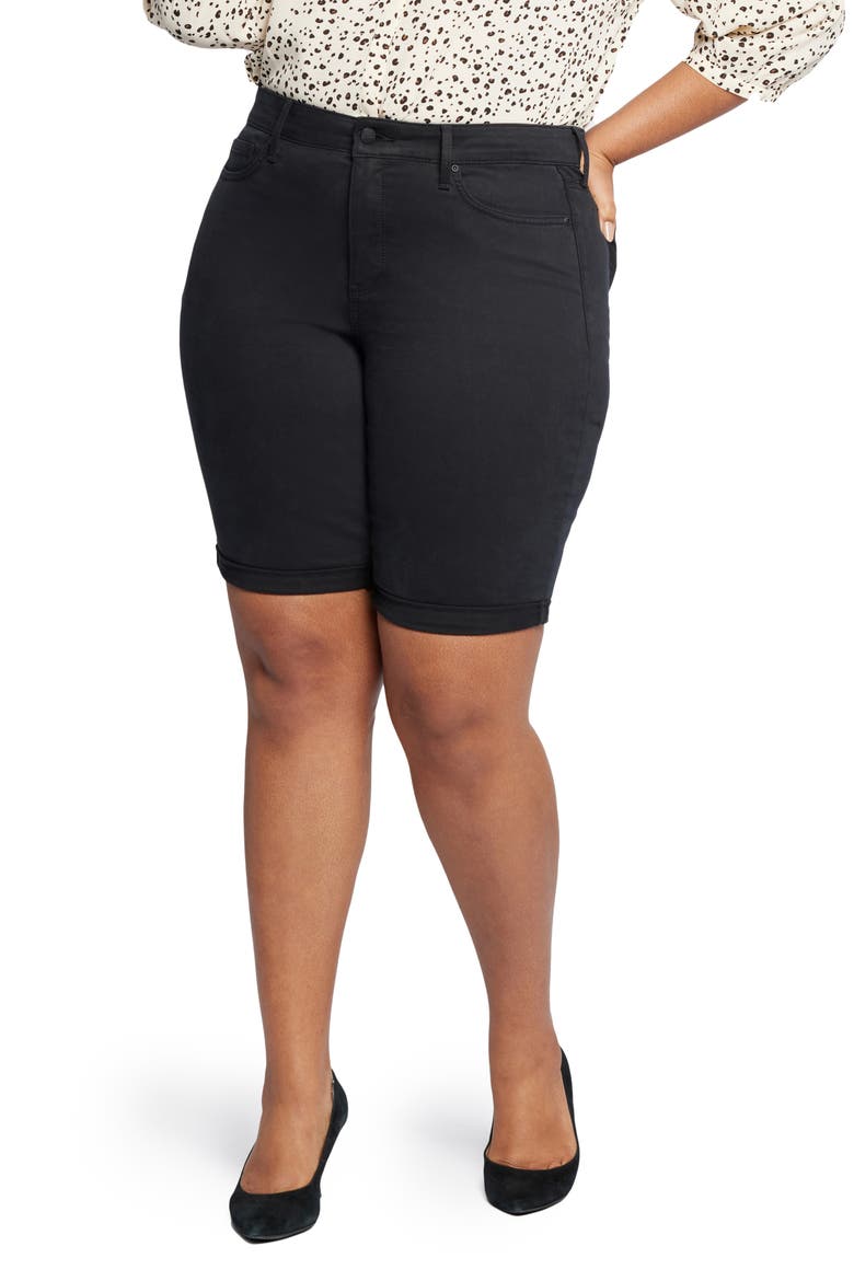 Briella Roll Cuff Denim Bermuda Shorts, Main, color, BLACK