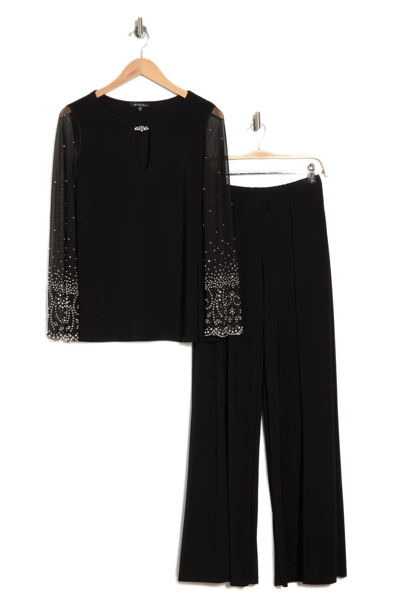 Marina Sheer Embellished Top & Pants Set, Alternate, color, 