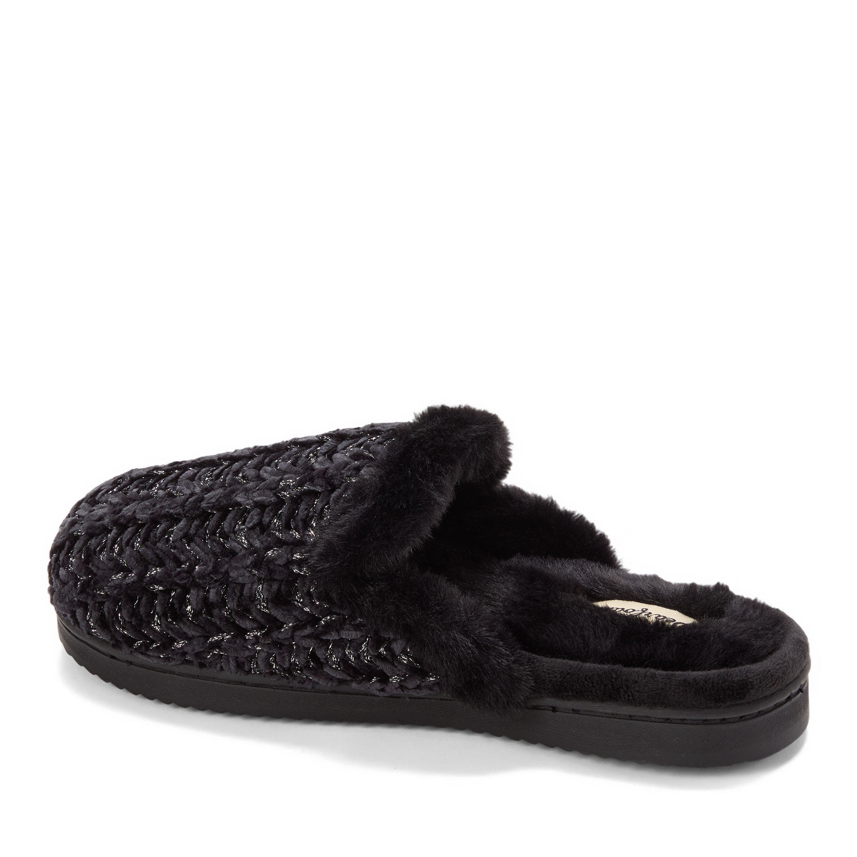 DEARFOAMS Paris Chenille Shaped Tab Scuff Slipper, Alternate, color, Black