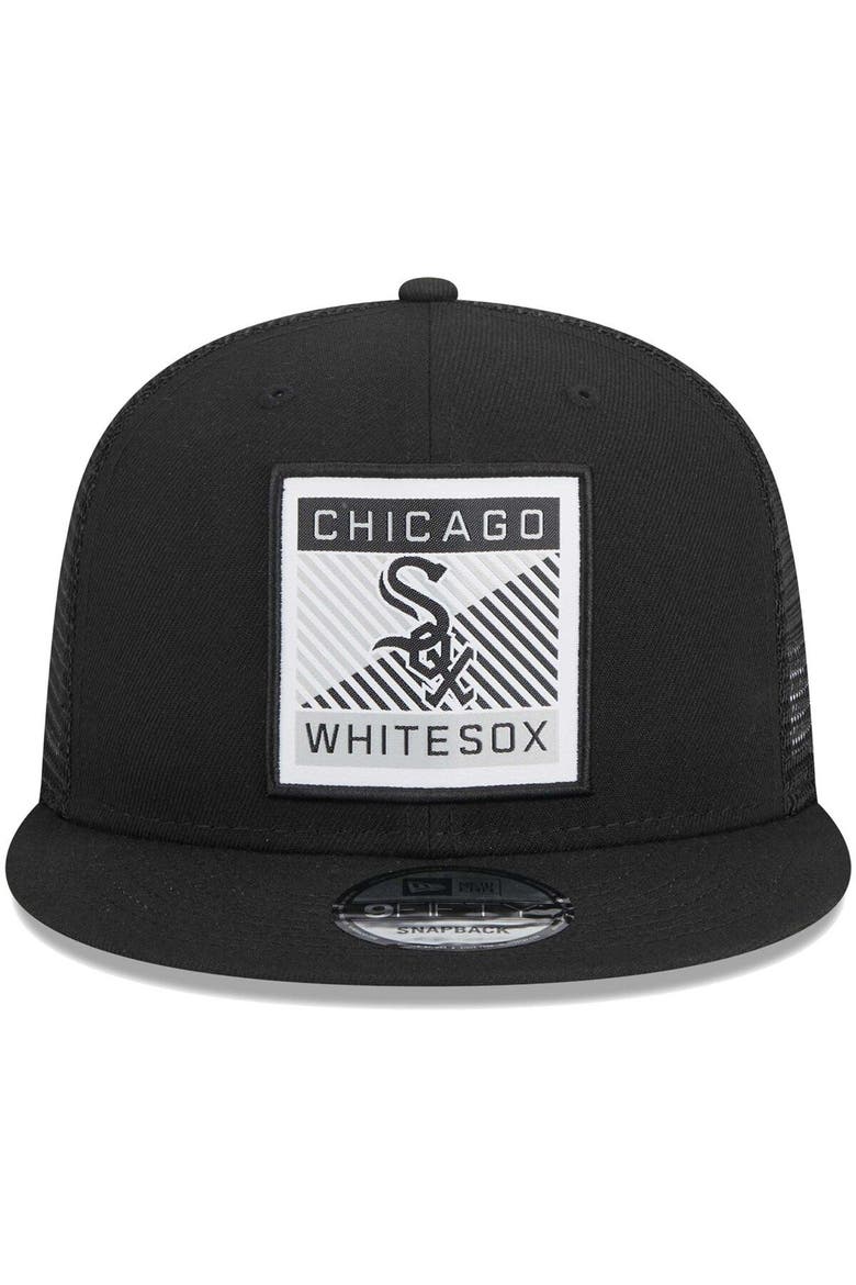Men's New Era Black Chicago White Sox Scratch Squared Trucker 9FIFTY Snapback Hat, Alternate, color, Black
