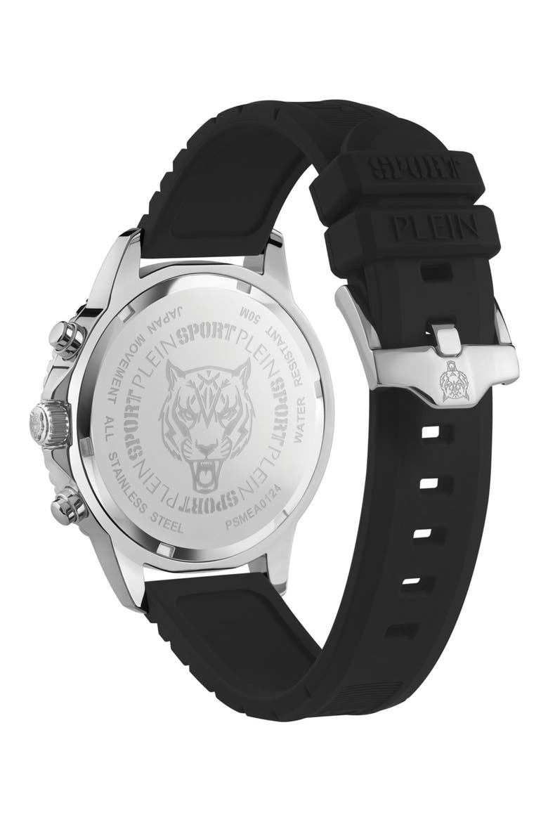 Glam Chrono Silicone Strap Watch, 44mm, Alternate, color, STAINLESS STEEL