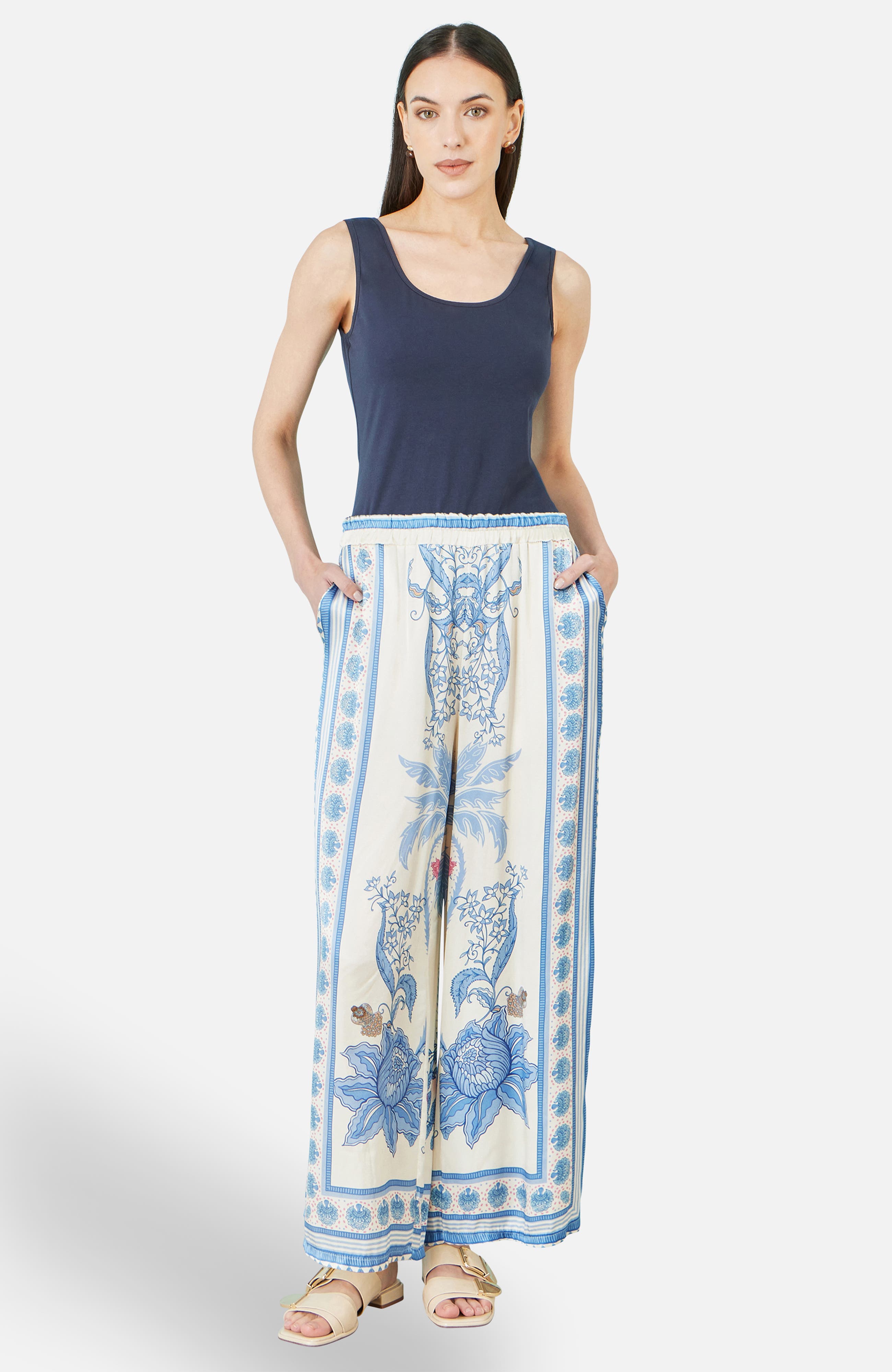 Satin Print Placement Relaxed Trousers - image 2