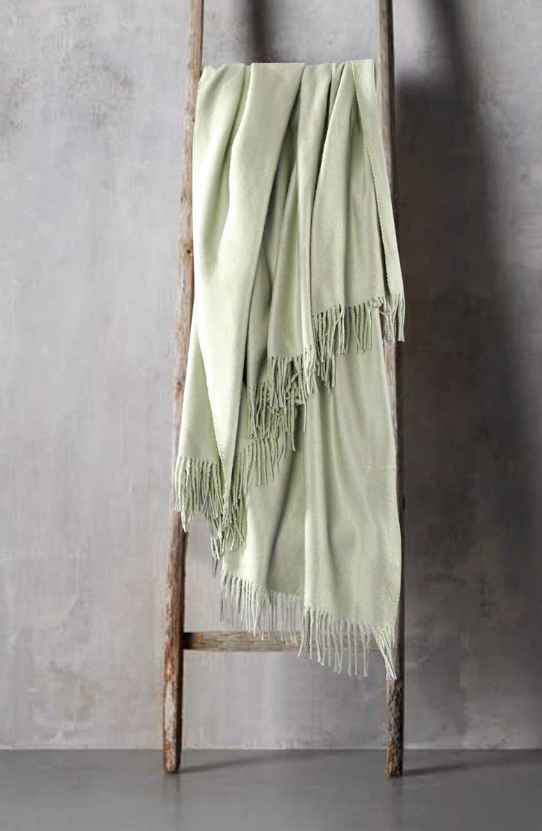 MELANGE HOME Plaza Silk Fringe Throw Blanket, Alternate, color, Sage