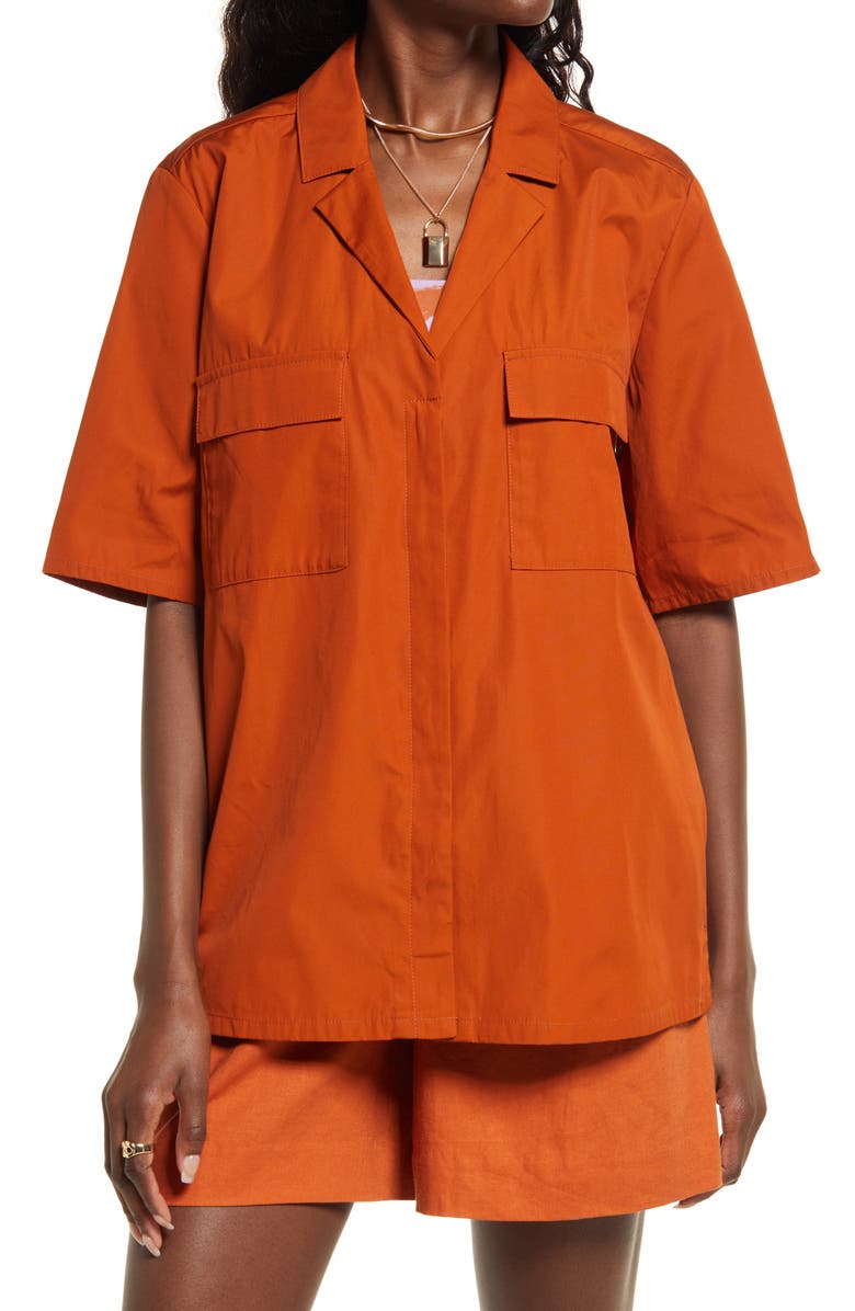 Open Edit Cotton Poplin Button-Up Camp Shirt, Alternate, color, 