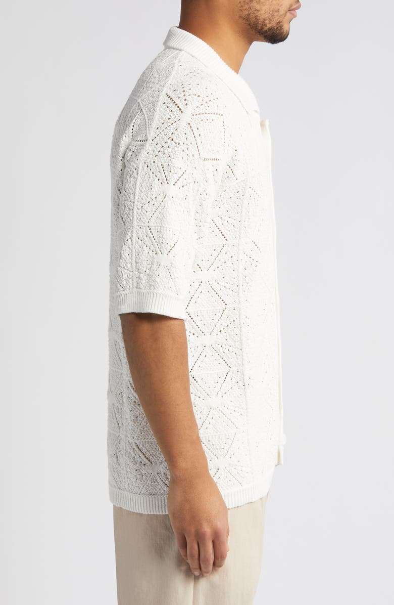 HUGO Sammp Short Sleeve Knit Button-Up Shirt, Alternate, color, Open Wht