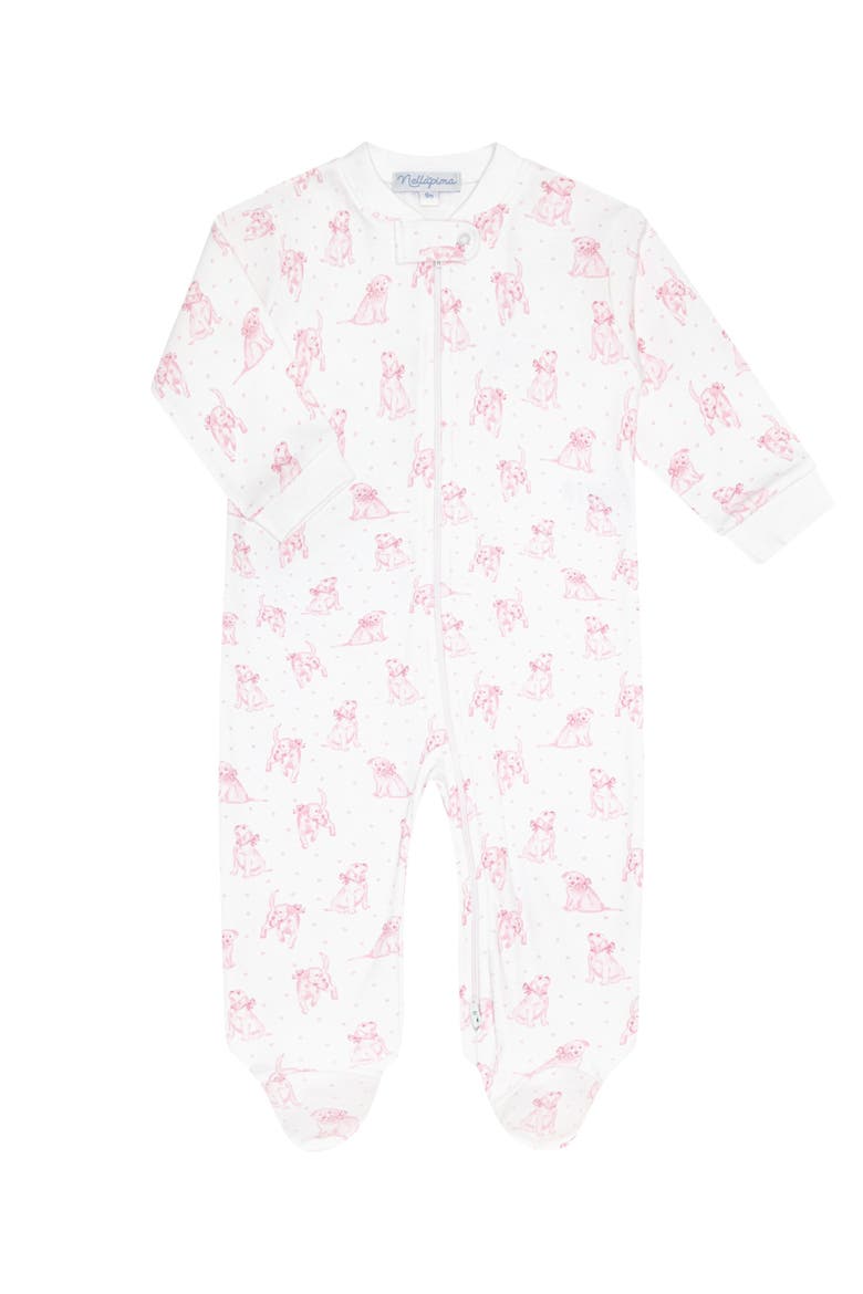 Pink Puppy Love Print Zipper Footie - Baby, Main, color, Pink