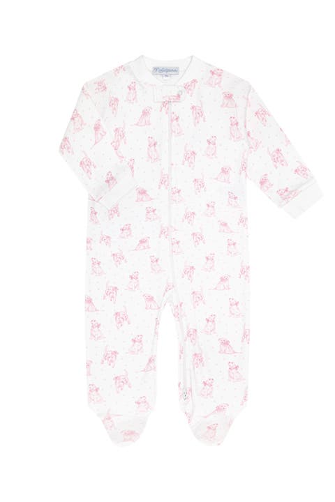 Pink Puppy Love Print Zipper Footie - Baby