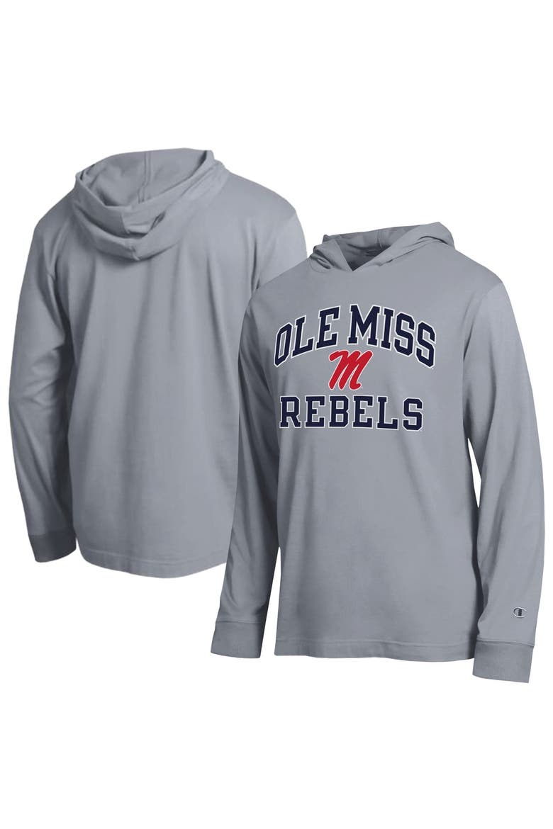 Men's Champion  Heather Gray Ole Miss Rebels High Motor All-Star Long Sleeve Hooded T-Shirt, Main, color, Heather Gray