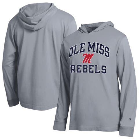 Men's Champion  Heather Gray Ole Miss Rebels High Motor All-Star Long Sleeve Hooded T-Shirt