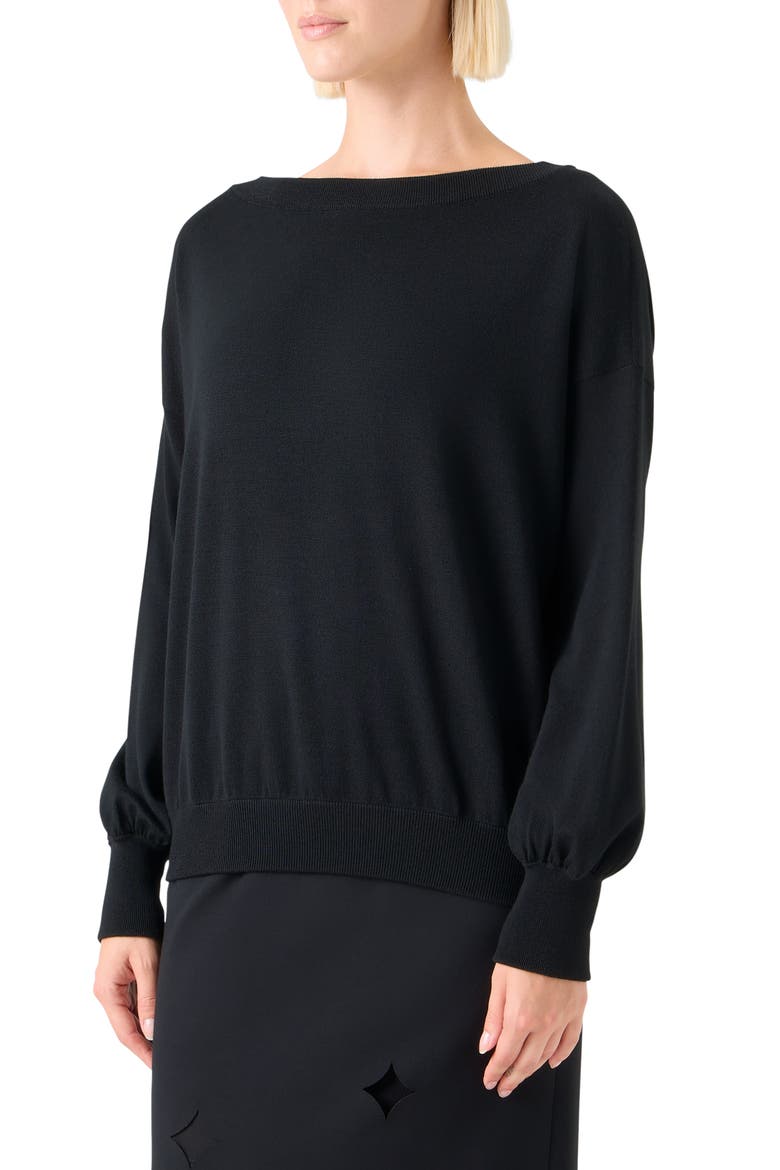 Boat Neck Virgin Wool Sweater, Alternate, color, BLACK