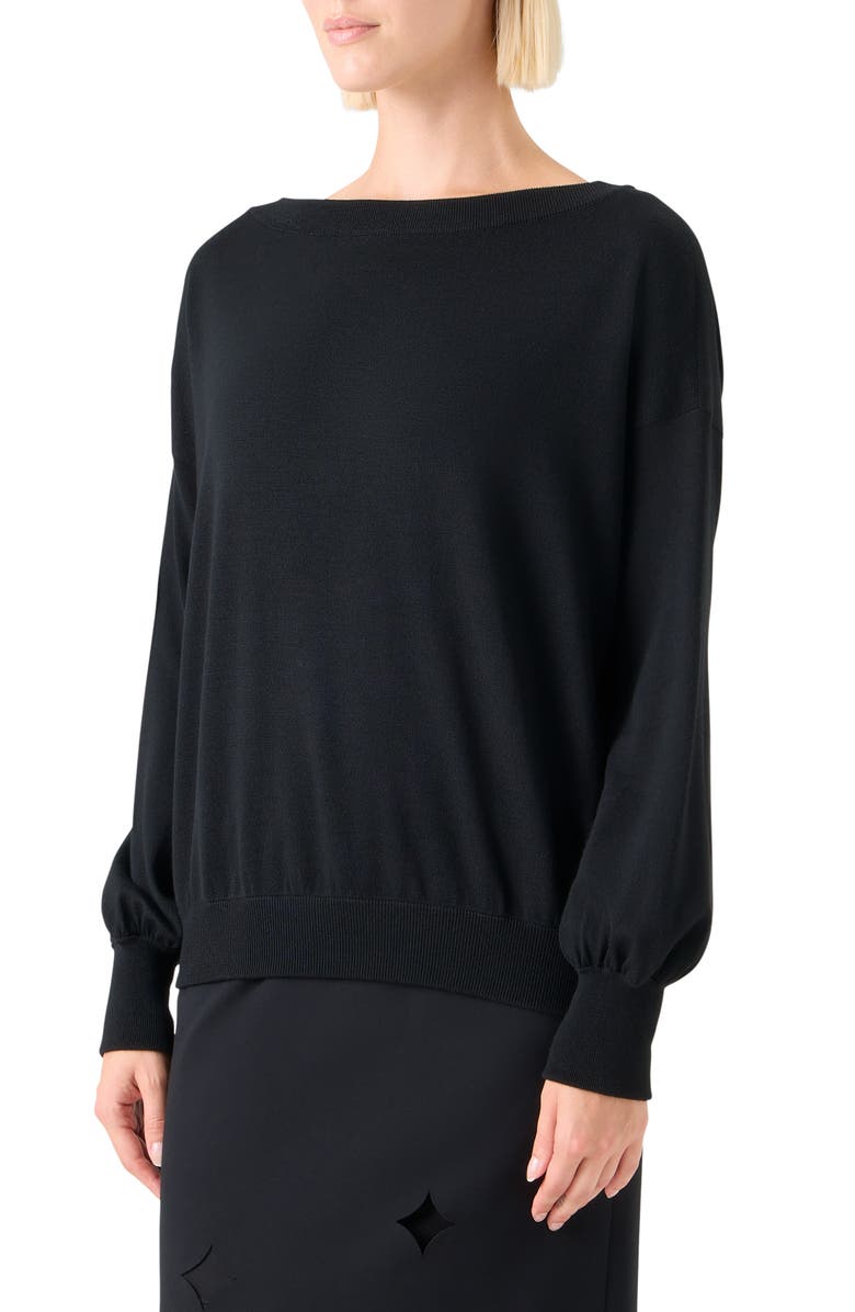 Akris punto Boat Neck Virgin Wool Sweater, Alternate, color, Black