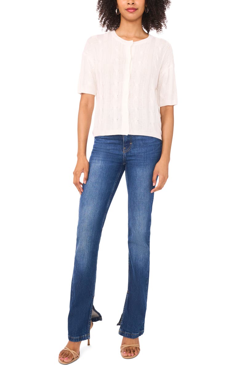 Halogen<sup>®</sup> Short Sleeve Cable Knit Cardigan, Alternate, color, Antique White