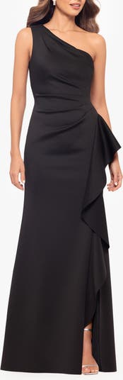One-Shoulder Ruffle Scuba Crepe Gown