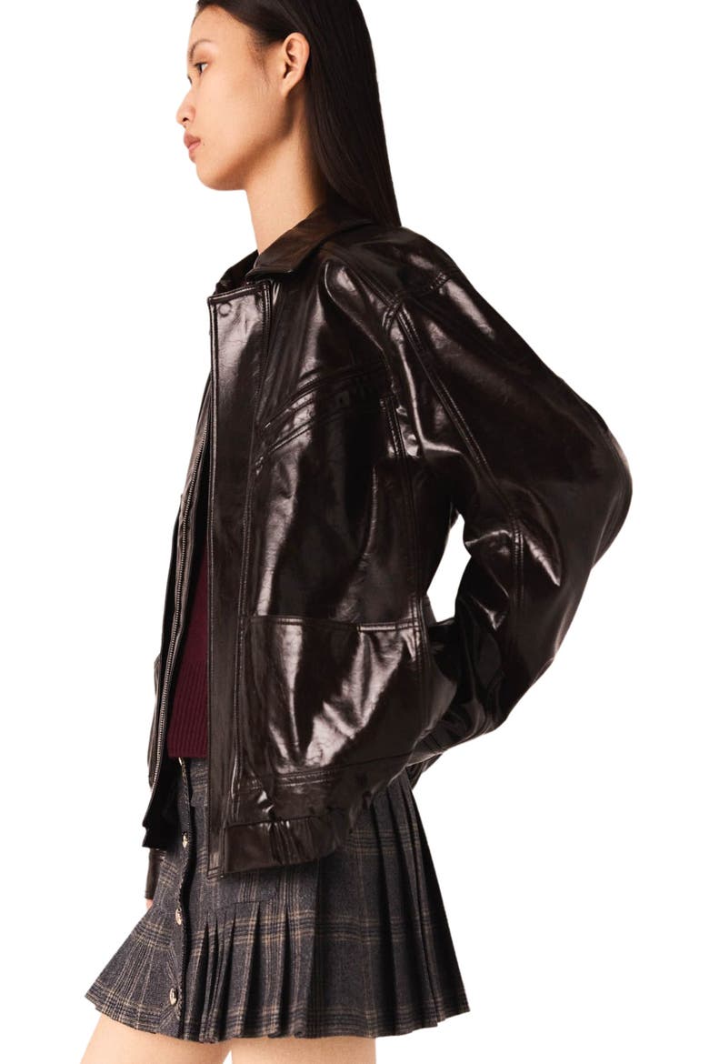 Crackled faux leather jacket, Alternate, color, Dark brown