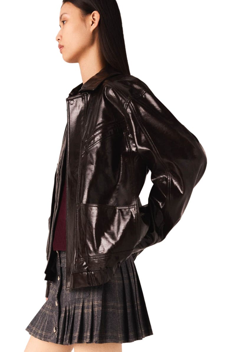 maje Crackled faux leather jacket, Alternate, color, Dark Brown