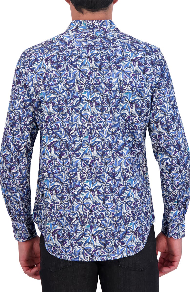 Robert Graham Abstract Butterfly Print Cotton Button-Up Shirt, Alternate, color, Blue