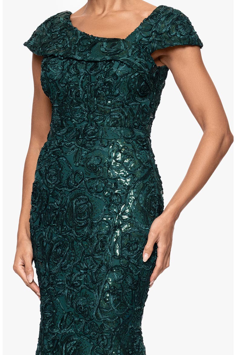 Asymmetric Neck Sequin Floral Mermaid Gown, Alternate, color, HUNTER