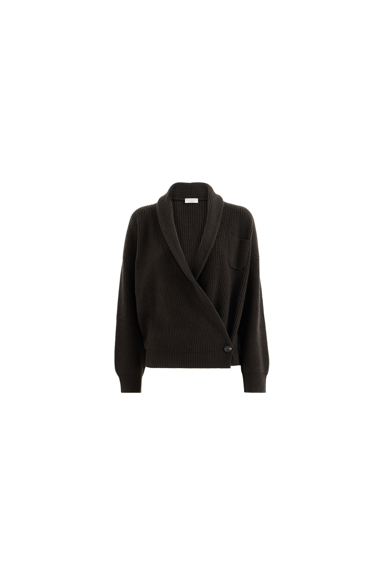 Cashmere English rib cardigan, Alternate, color, Coffee