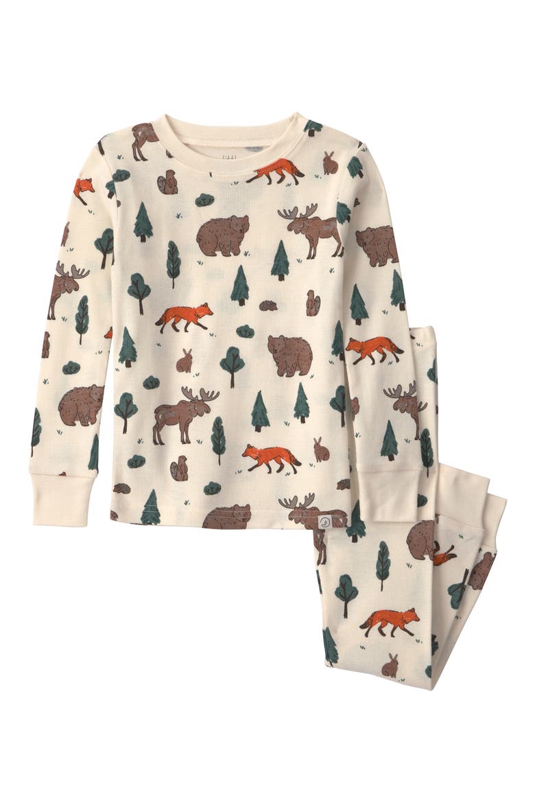 Kids' Print Fitted Organic Cotton Two-Piece Pajamas, Main, color, LP WOODLANDS