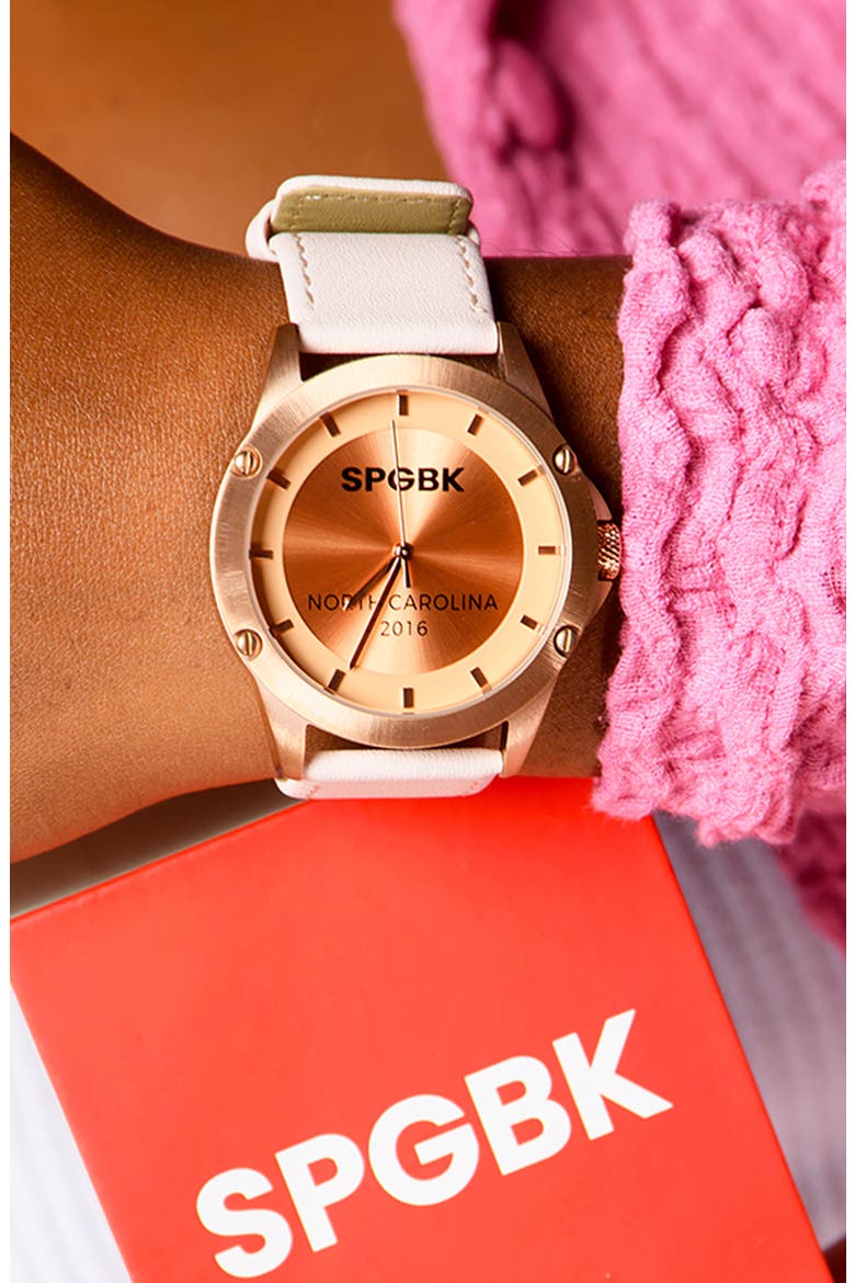Elizabeth Leather Strap Watch, 44mm, Alternate, color, ROSE GOLD