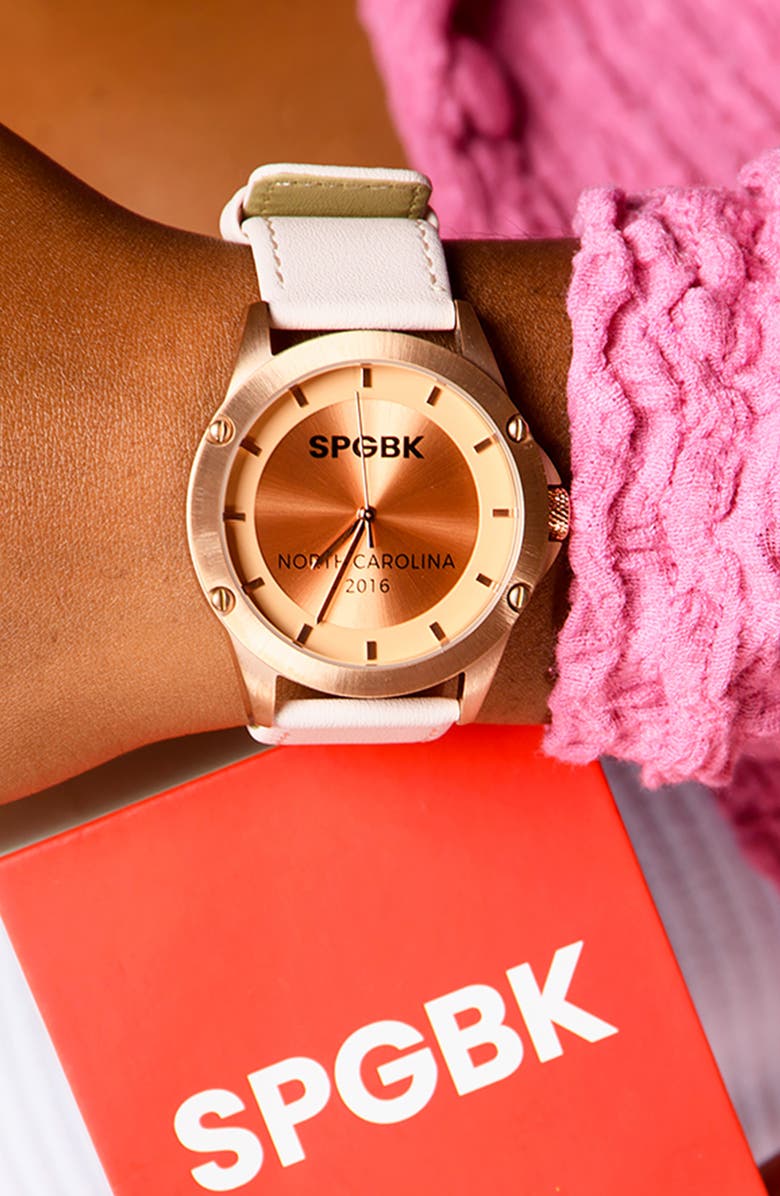 SPGBK Watches Elizabeth Leather Strap Watch, 44mm, Alternate, color,