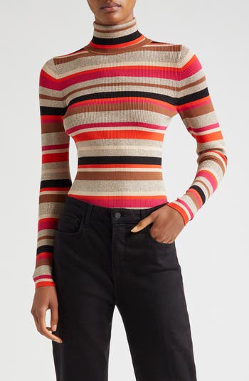 Olene Metallic Stripe Turtleneck Top