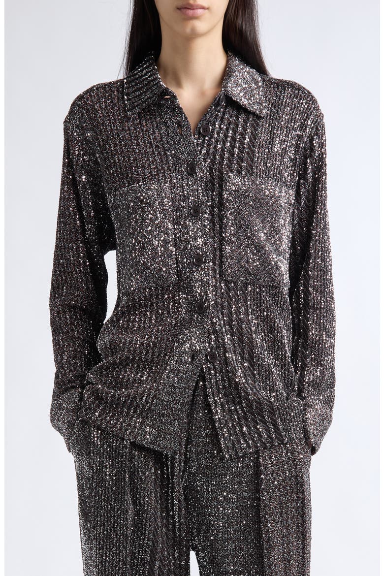 Sequin Long Sleeve Button Front Shirt, Main, color, S91TP-BLACK RUST AND SILVER