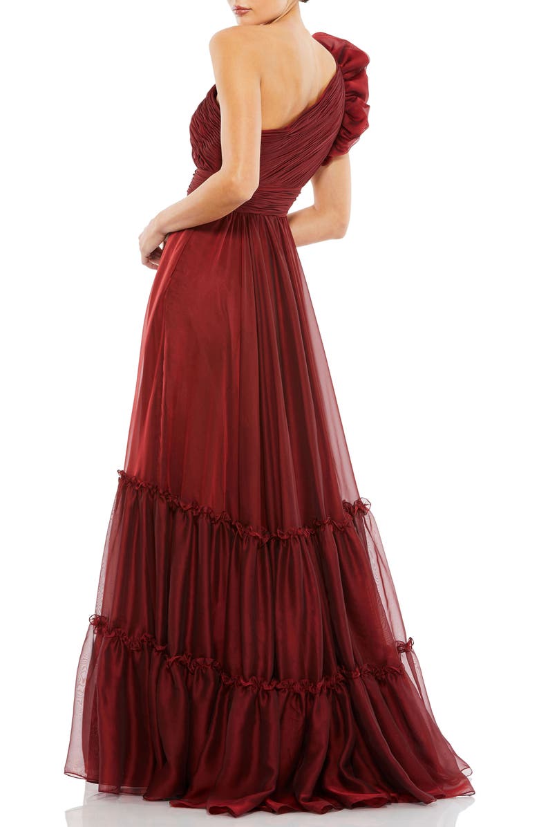 Mac Duggal Organza One-Shoulder Pleated Ruffle Gown, Alternate, color, Wine