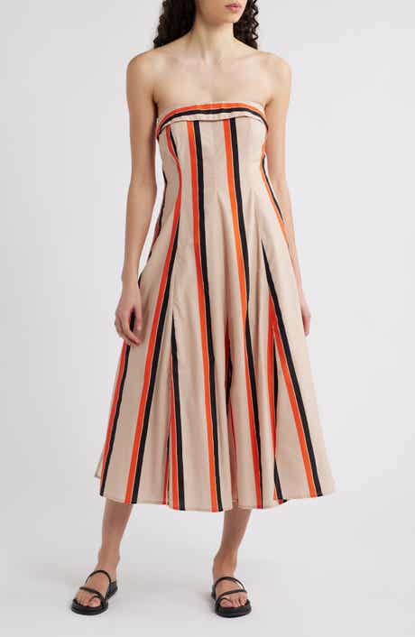 Du Paradis Amaranth Stripe Strapless Cotton Midi Dress