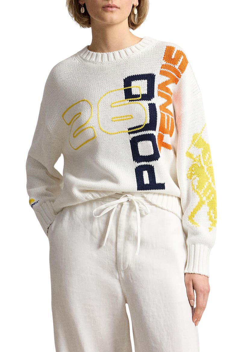 US Open® Collection Graphic Long Sleeve Cotton Sweater, Alternate, color, WHITE MU
