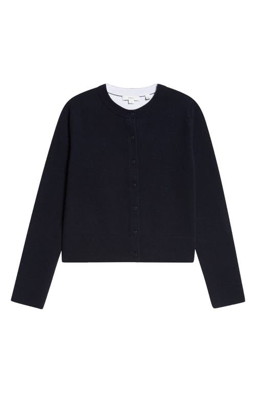 Shop Vince Tipped Half Moon Cardigan In Coastal/optic White