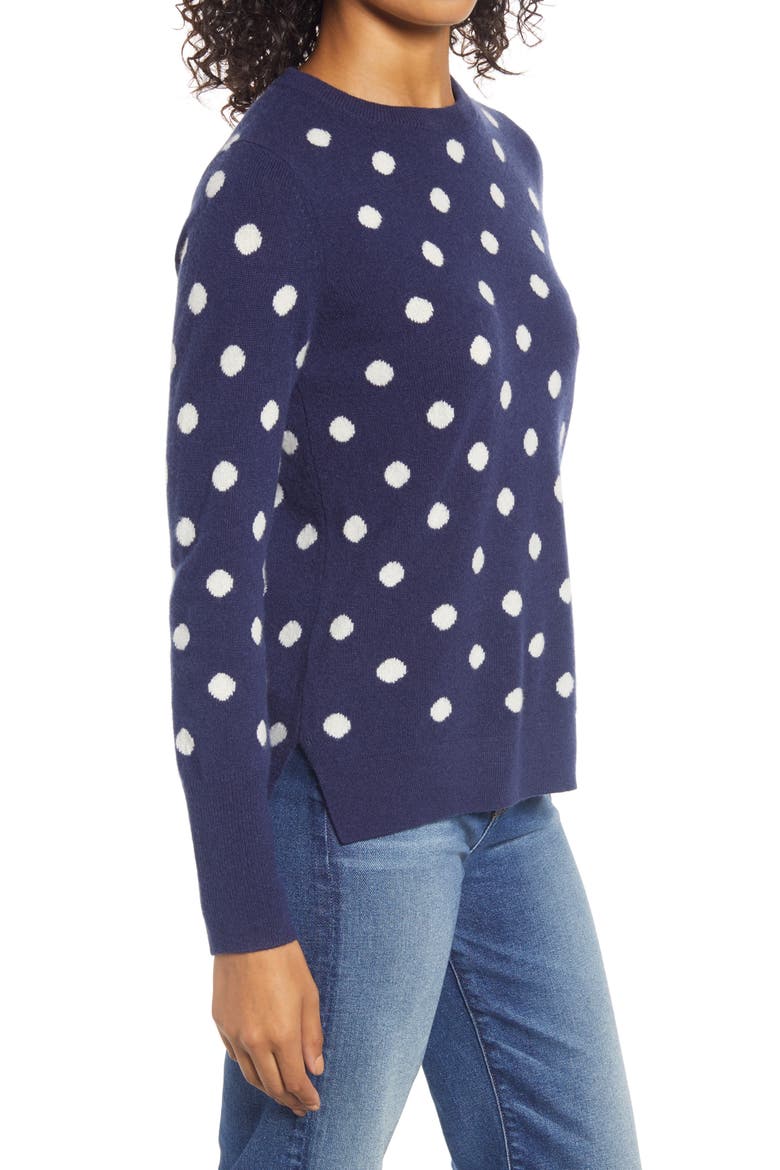Dot Crewneck Cashmere Sweater, Alternate, color, NAVY- IVORY DOT