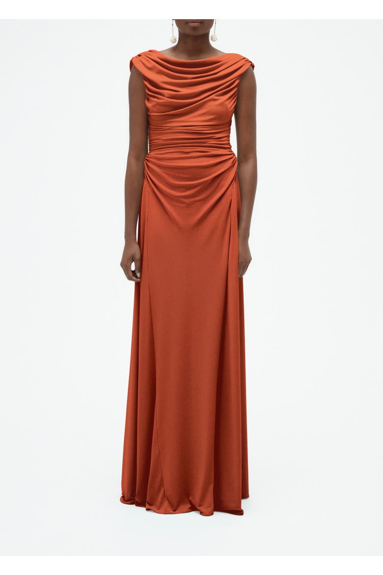 Draped Cowl Jersey Dress, Main, color, Terracotta